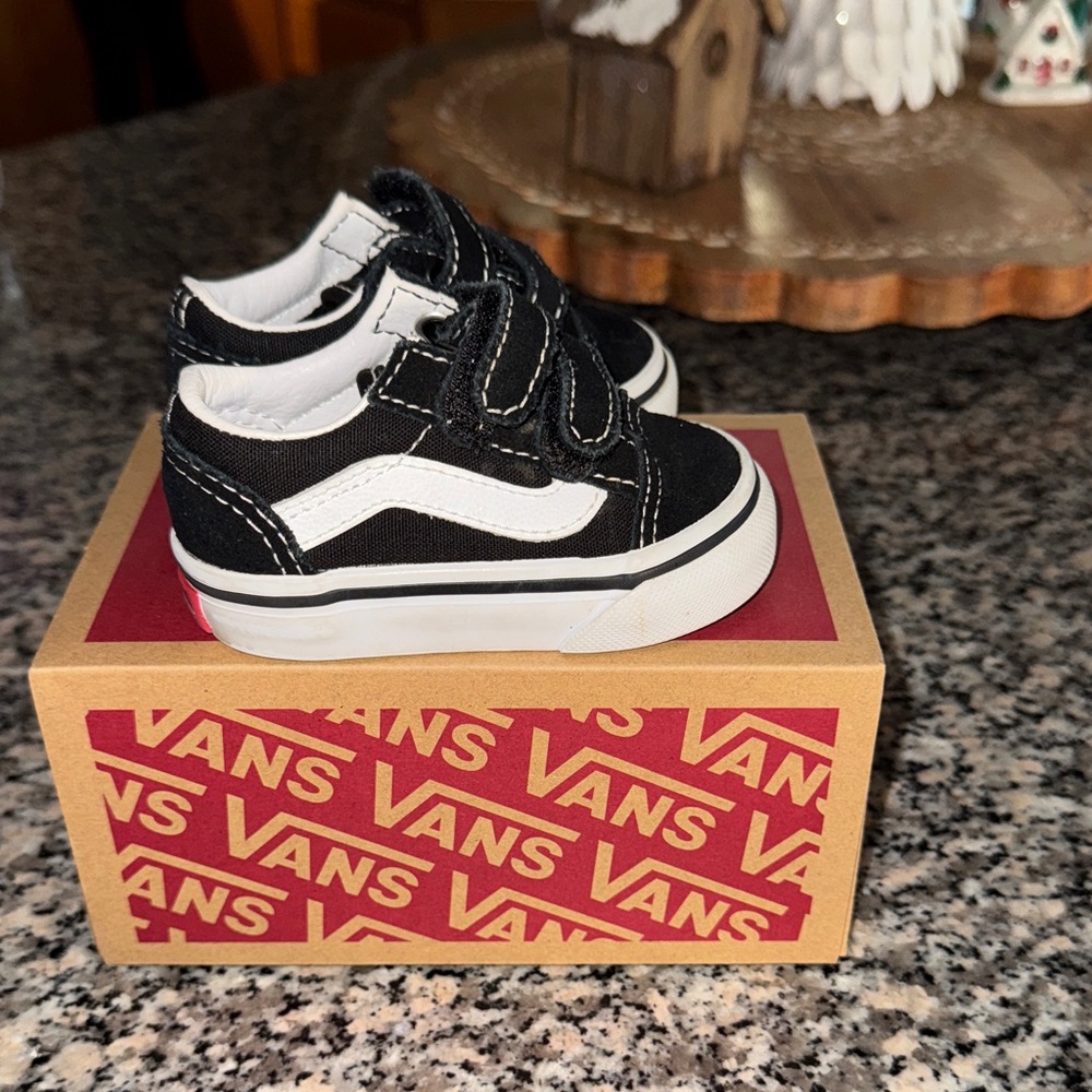 Vans Black and White Velcro Sneakers